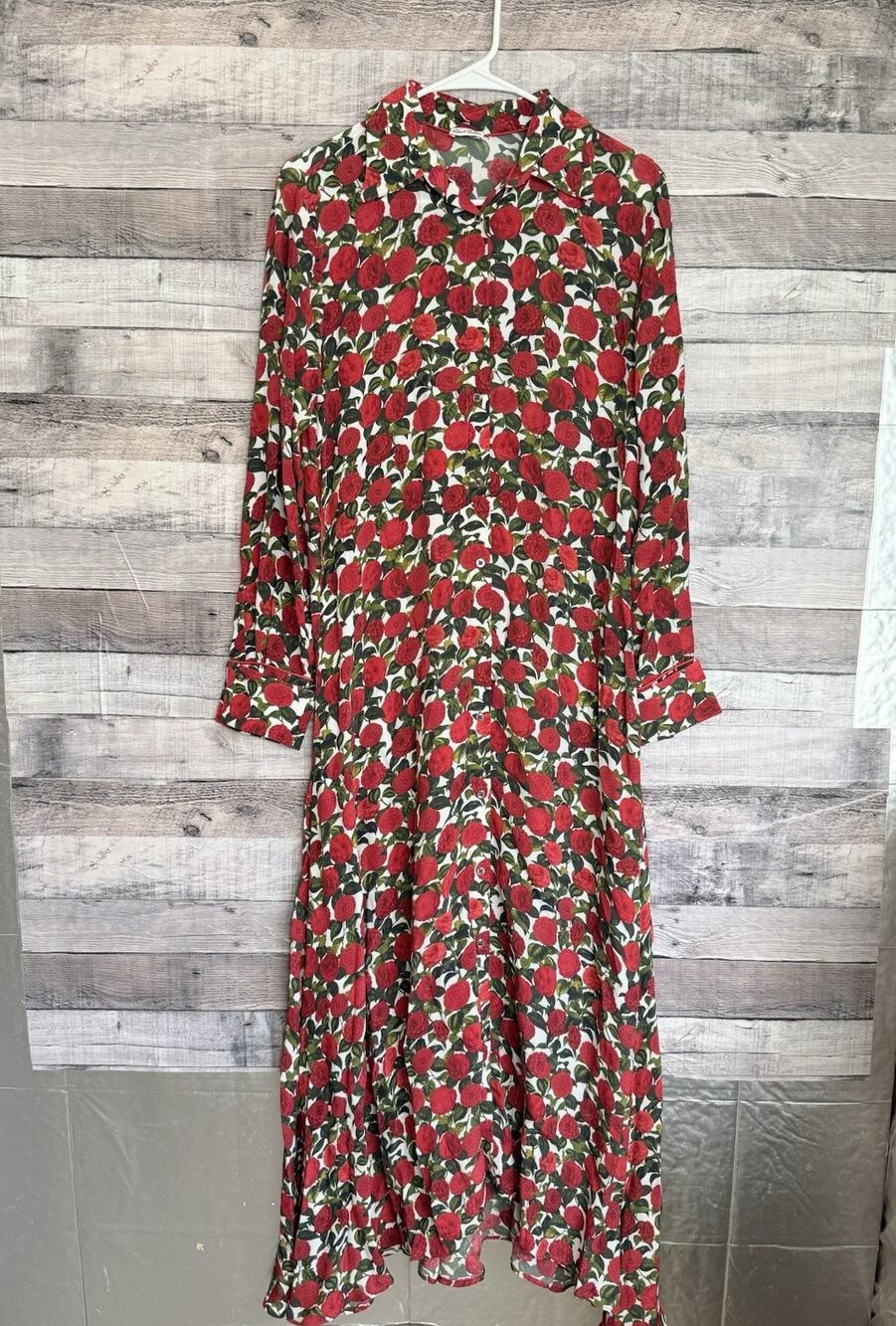 Robert Graham Maxi Dress Long Sleeve GIANNA Floral Women Small Red Silk Blend